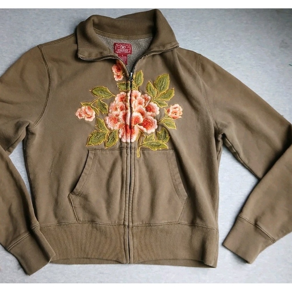 Lucky Brand Jacket Womens Small Y2k Floral Embroidered Grunge Asian Vintage 90s